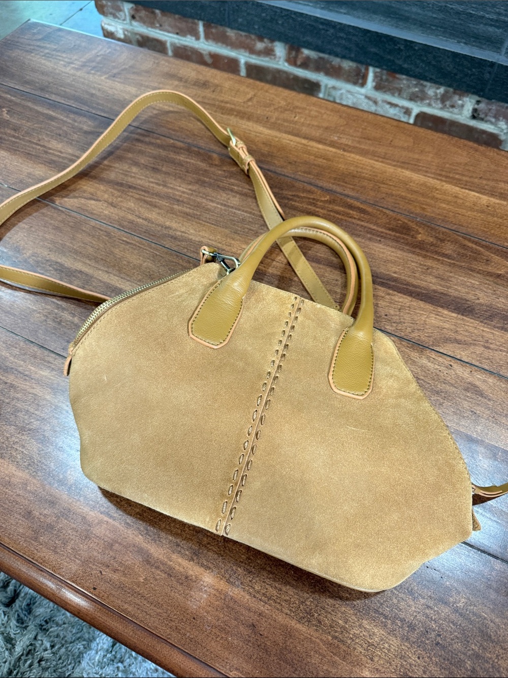 Classic Tan Suede Crossbody Satchel